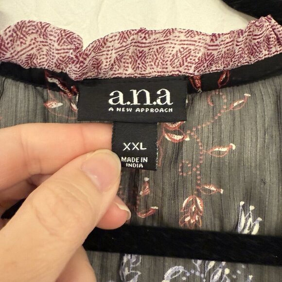 a.n.a Black Floral Blouse with Pink Accents XXL Women’s sheer - Picture 4 of 11
